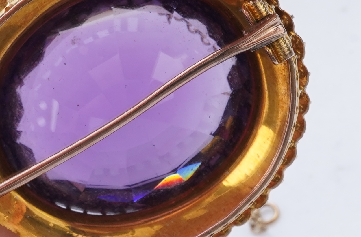 An Edwardian amethyst and seed pearl brooch, early 20th century